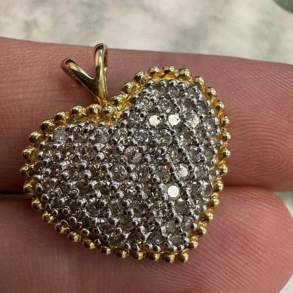 14K yellow gold and diamonds pavè heart necklace 3.9g - Picture 12 of 15